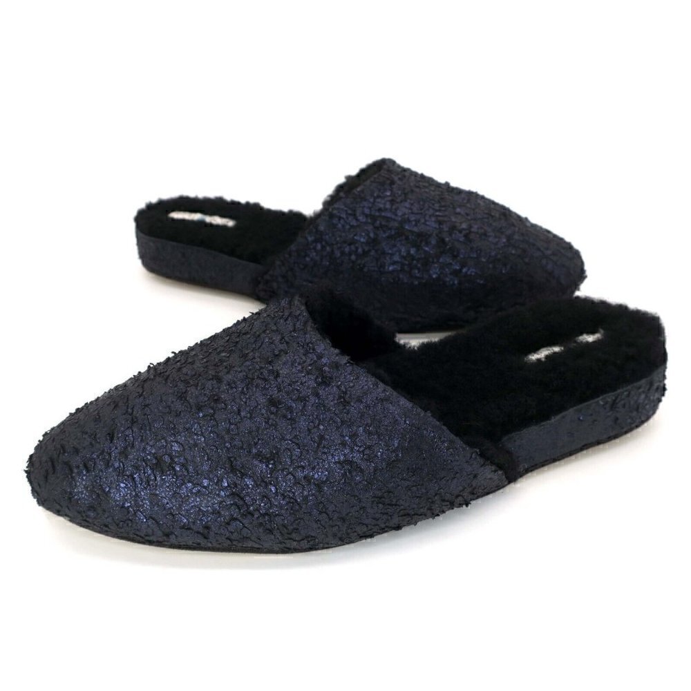 Ross & Snow Julia Exposed Lamb Fur Slide Slippers Distressed Indigo Women's 8M
